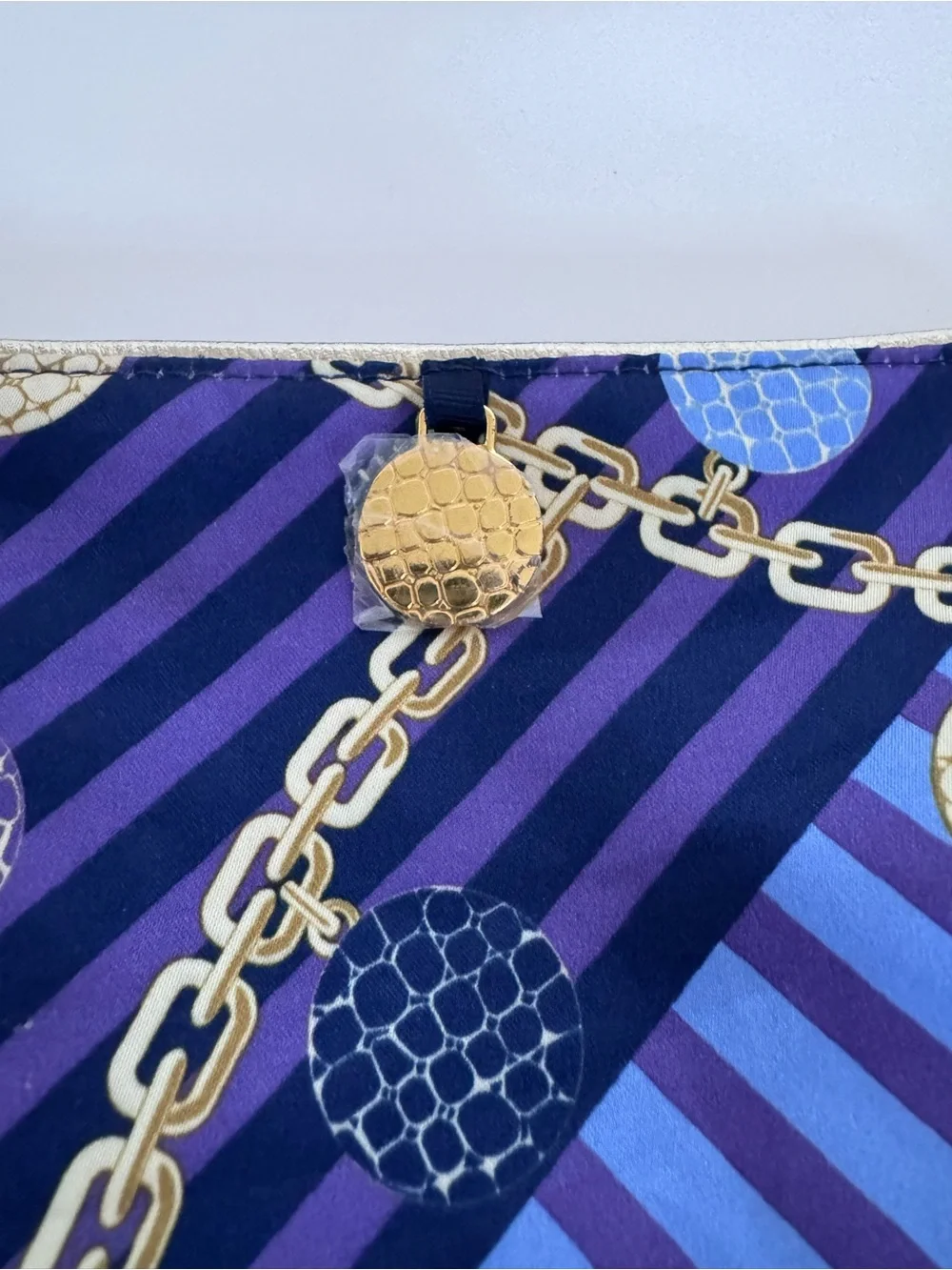 Vintage Satin Cosmetic Bag Purple Blue Chain Print Makeup Travel Toiletry Clutch